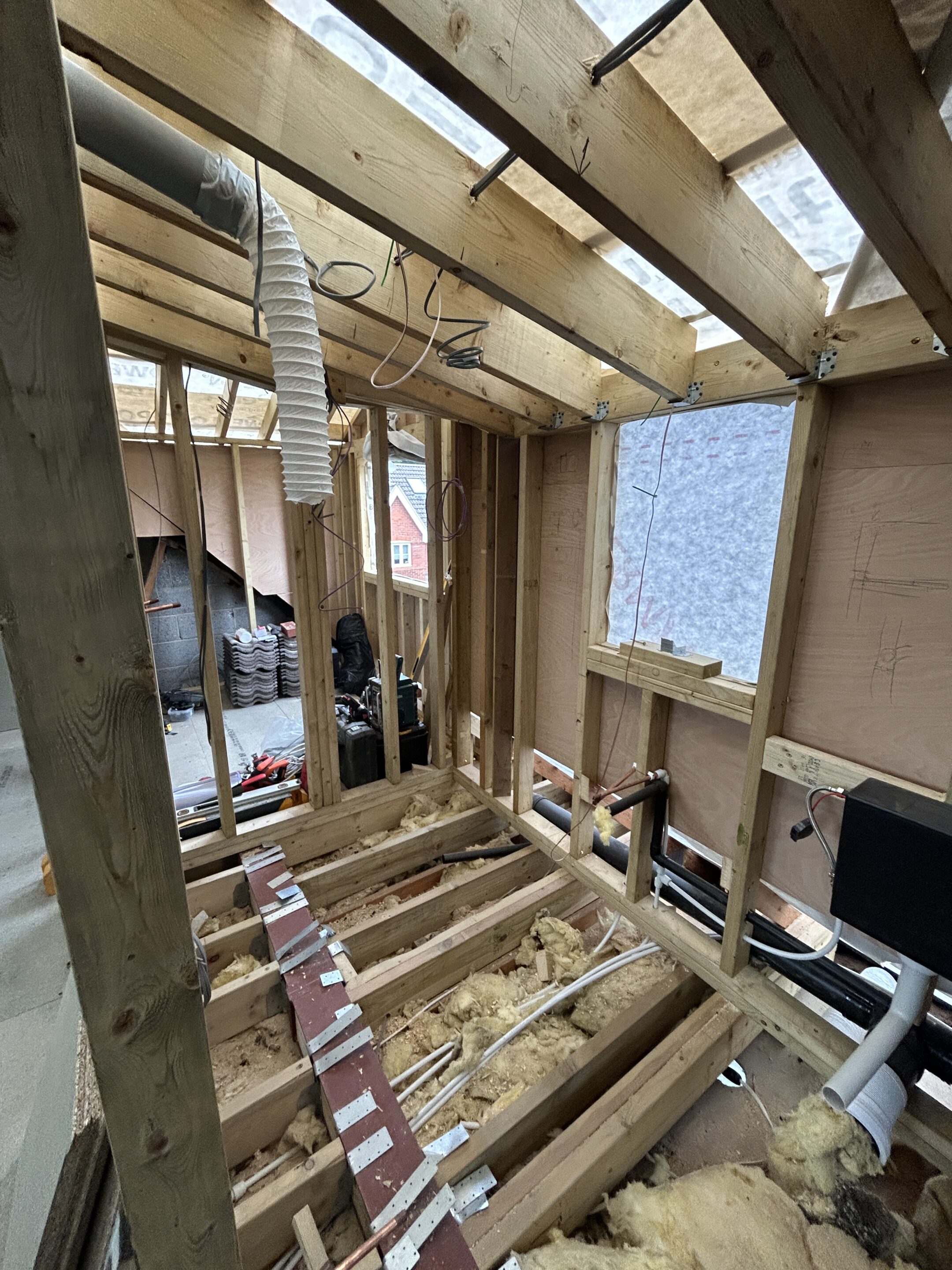 Shower room construction in process